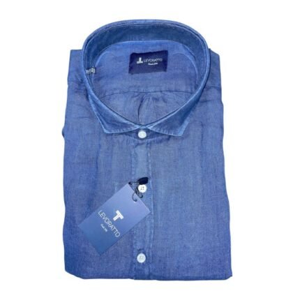Levoratto camicia manica lunga 100% lino taglie forti uomo colore blu 201007PN