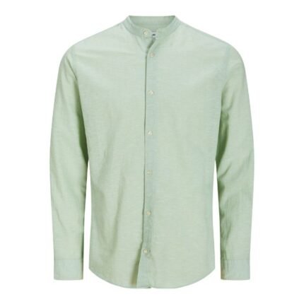 Jack & Jones camicia misto lino collo coreana manica lunga taglie forti uomo colore menta 12270008